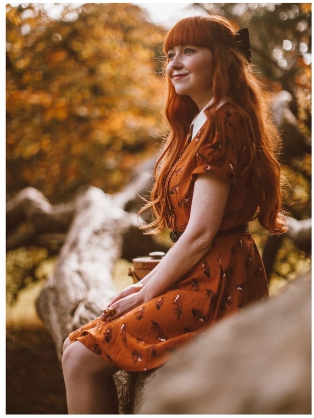 Hell Bunny Rust Fox Print Mini Dress with Cream Collar - Picture 2 of 8